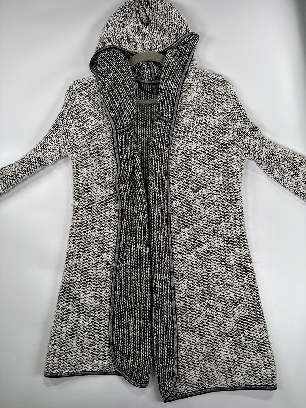 Kollontai Hooded Cardigan Knit Open Front Marled Black White XS - Picture 3 of 11